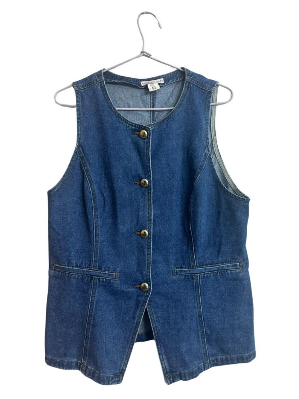Sincerely Jules Denim Vest Longline Brass Buttons Boho Western Layering XL
